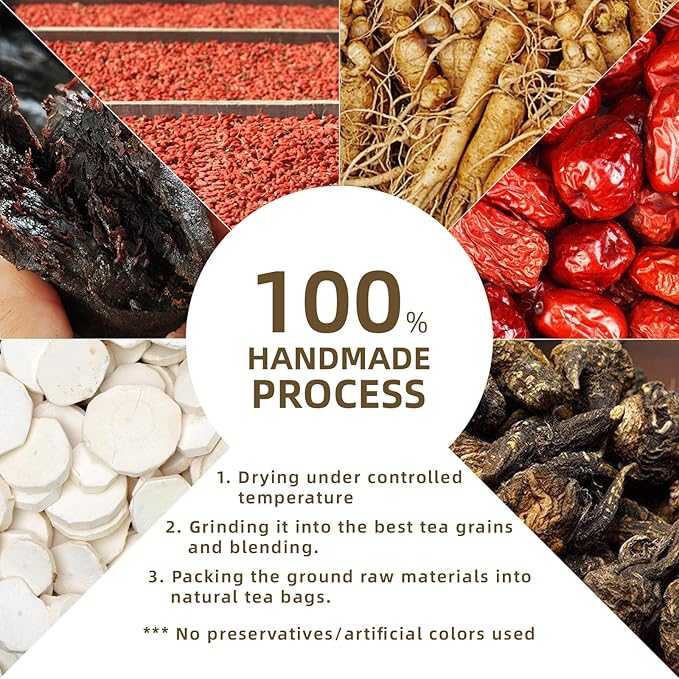 Upgrade Ginseng Six Treasure Tea - Traditional Chinese Herbal Blend, Kidney Tea&Ginseng Five Treasures Tea, Men and Women(110Bags)