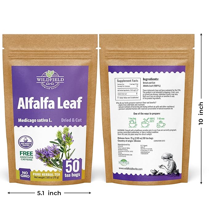 50 Bags Alfalfa Leaf Alfalfa Herb Tea (Medicago Sativa) - 24 Count 2g Tea Bags