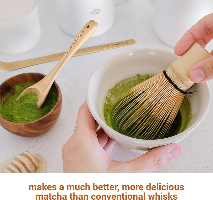 BambooWorx Matcha Whisk Set - (Chasen), Traditional Scoop (Chashaku), Tea Spoon. The Perfect Sets to Prepare a Traditional Cup of Japanese Tea