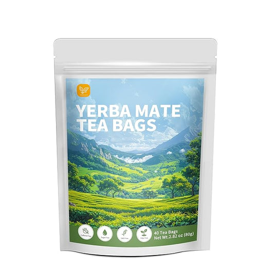 Yerba Mate Tea Bags with 40 Count - Supports Cardiovascular & Digestive Systems, Keep Youth.