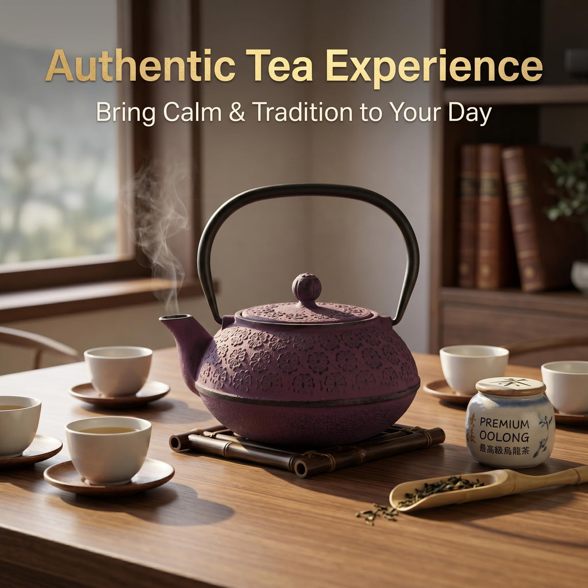 A Ting 30 oz Cast Iron Teapot Enamel Lining W/Metal Infuser Tea Kettle, Purple
