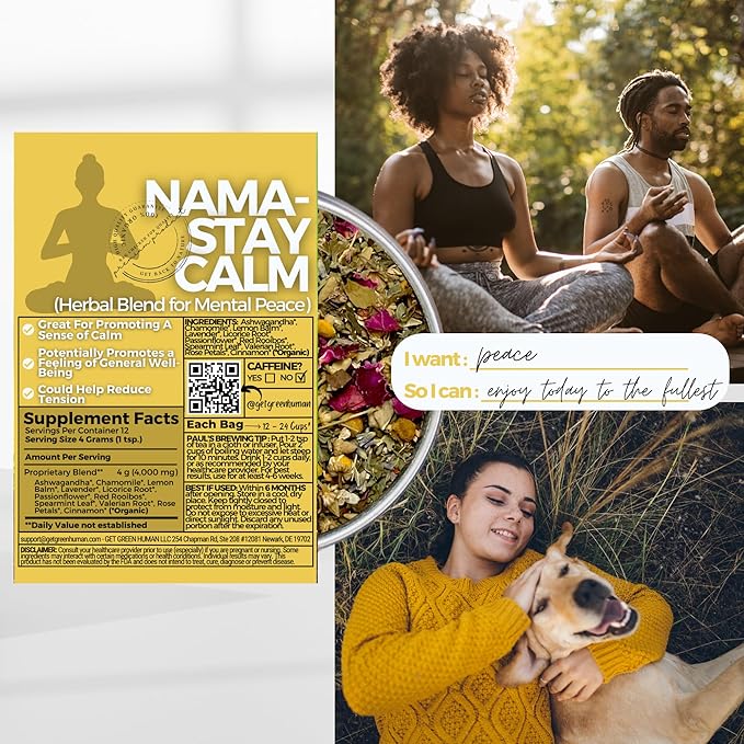 Relax and Calm Down Loose Leaf Tea w/ Ashwagandha, Chamomile, Lemon Balm, Organic Herbal Tea, 2 oz (57 gram), Decaf, Vegan, Healthy, Zero Caffeine