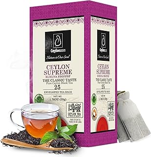 Ceylonzon Ceylon Supreme Flowery Broken Orange Pekoe Fannings Special Tea Classic Taste 25 Individually Foil-Wrapped Tea Bags 40g