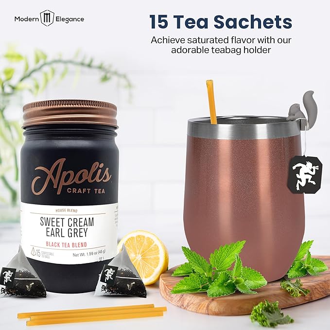 Tea Gift Set Gifts for Women Cozy Socks 15 Tea Sachets 10 Honey Straws Tea Bag Holder Strainer Spoon Greeting Card (Sweet Cream Earl Grey + Socks)