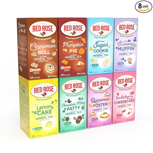Red Rose Sweet Temptations Dessert Tea Variety Pack, Zero Sugar, Caffeine-Free Flavored Delicious Beverage Herbal Tea