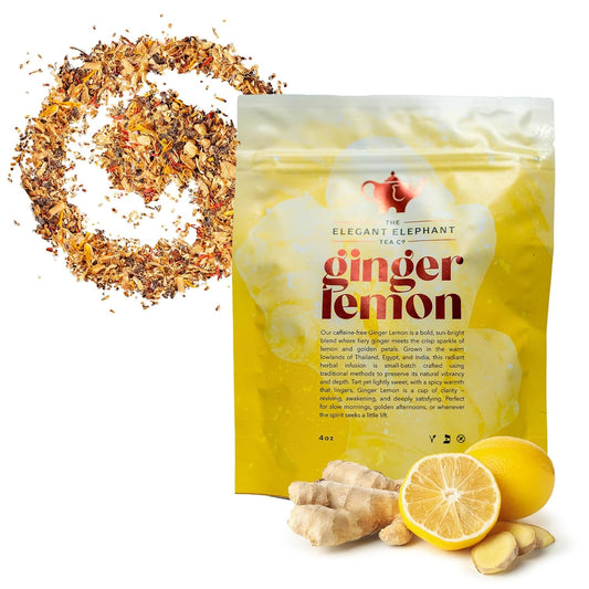 Ginger Lemon Tea, Loose Leaf Herbal Tea – Helps Reduce Nausea and Motion Sickness – Detox &amp; Immunity Support – Drink Hot or Iced – 4 oz Resealable Bag (Makes 50 Cups) – The Elegant Elephant
