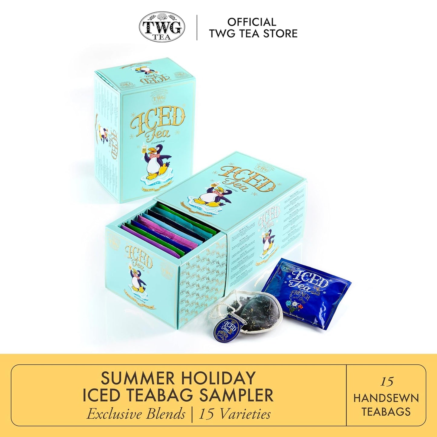 TWG Tea | Summer Holiday Iced Teabag Sampler | 15 Iced Hand Sewn Cotton Teabags | Gift Set