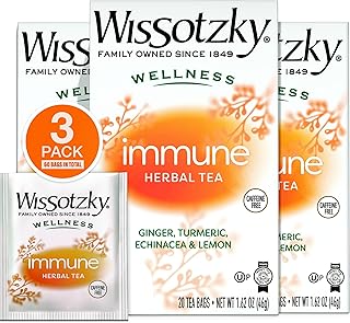 Wissotzky Wellness Immune Herbal Tea, (3 Pack - 60 Tea Bags) | Caffeine Free | With Ginger, Turmeric, Echinacea & Lemon | Herbal Tea for Immune Support & Daily Wellness | Bright, Invigorating Flavor