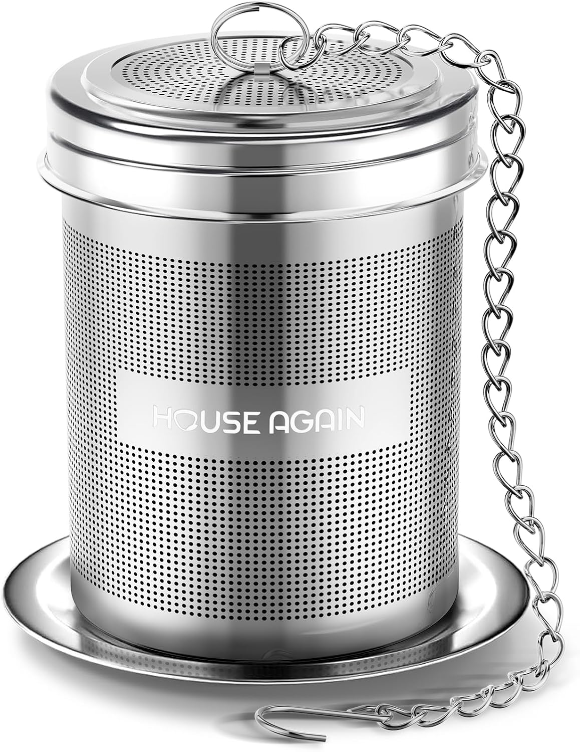 HOUSE AGAIN Large Tea Infuser, Extra Fine Mesh Tea Strainers for Loose Tea, 18/8 Stainless Steel Tea Strainer with Extended Chain Hook, Tea Steeper for Brew Tea, Spices &amp; Seasonings for Multi Cups