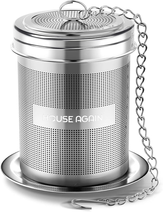 HOUSE AGAIN Large Tea Infuser, Extra Fine Mesh Tea Strainers for Loose Tea, 18/8 Stainless Steel Tea Strainer with Extended Chain Hook, Tea Steeper for Brew Tea, Spices &amp; Seasonings for Multi Cups