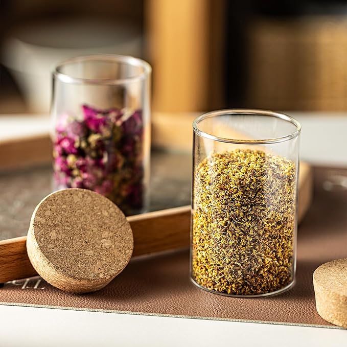 10oz Glass Storage Container - Airtight Glass Jars with Cork Lid, Spice Jars, Candy Jar, Food Storage Jars for Candy, Spices, Coffee, Tea, Nuts (2PCS)