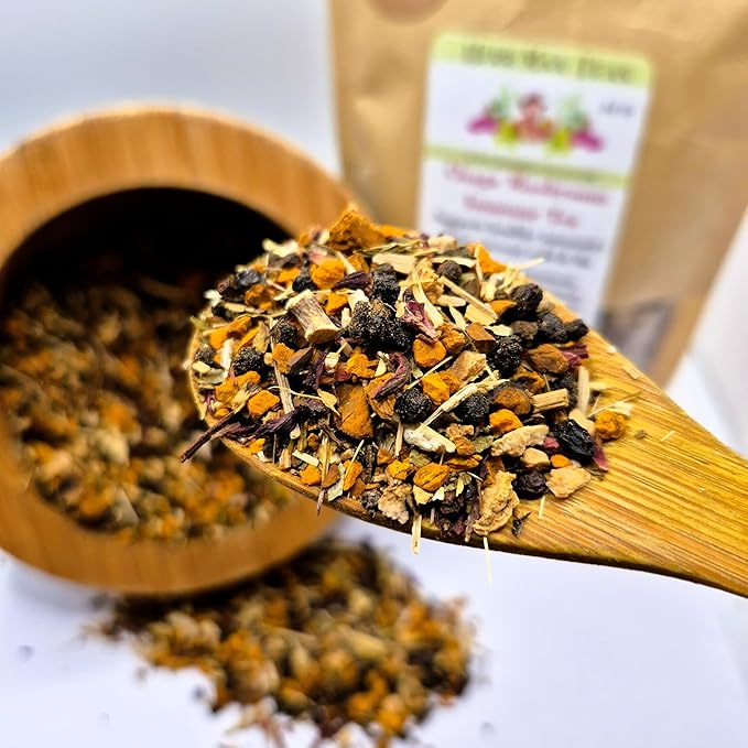 IMMUNE BOOSTING TEA wtih Chaga Mushrooms, Echinacea, Elderberries & Hibiscus - an Organic blend by Master herbalist Khabir - 100% organic, non-GMO, no addatives