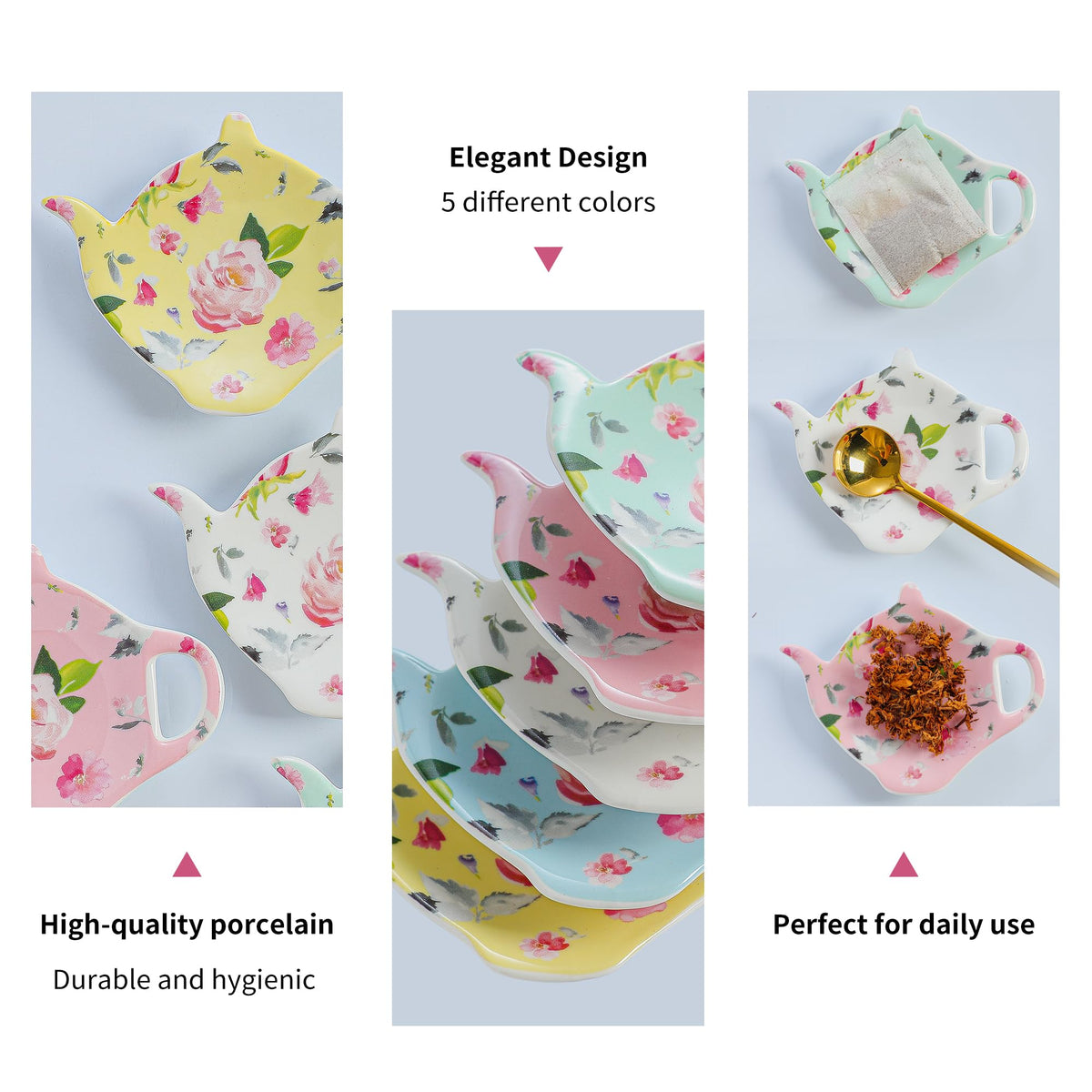 PRECITIME Tea Bag Coasters Set of 5, Floral Holder, Tea Party Gift