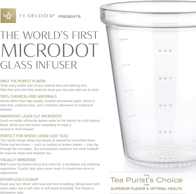 Teabloom Innovative Filtered Borosilicate Glass Teapot With Microdot Whole Leaf Tea Glass Infuser, 40 ounces – A Pure & Immersive Tea Experience – Tea Purist's Choice