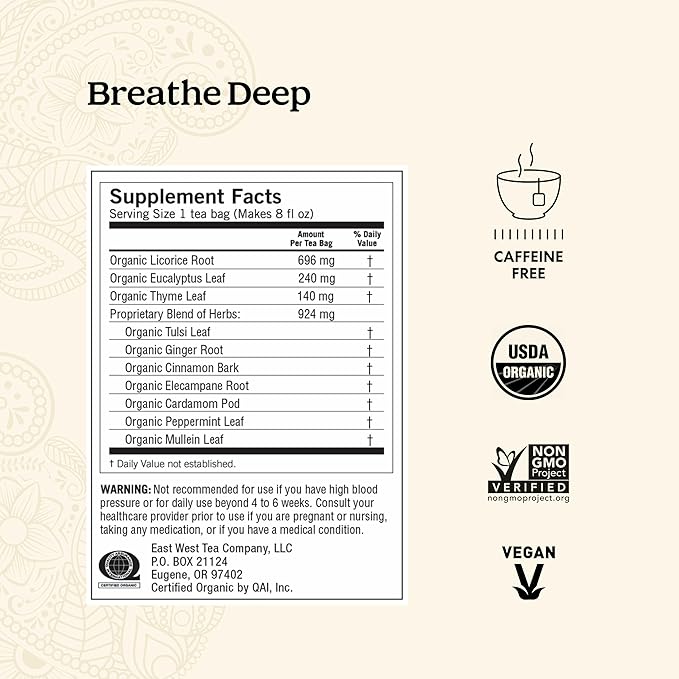 Yogi Tea Breathe Deep Tea - 16 Tea Bags per Pack (6 Packs) - Organic Respiratory Tea - Supports Respiratory Health - Includes Licorice Root