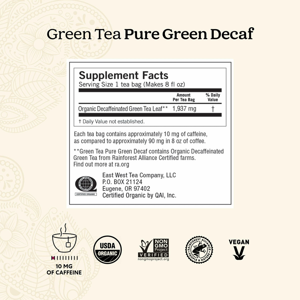 Yogi Organic Pure Decaf Green Tea, 16 Tea Bags (4 Pack)