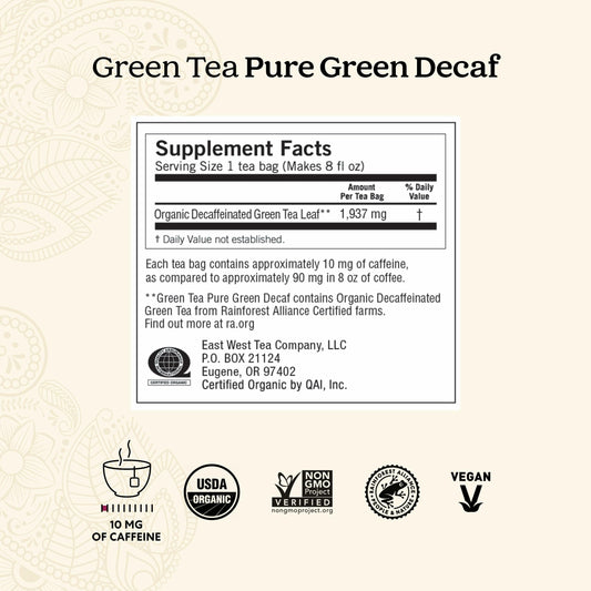 Yogi Organic Pure Decaf Green Tea, 16 Tea Bags (4 Pack)