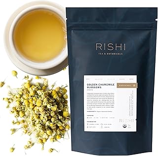 Rishi Tea Golden Chamomile Blossoms Herbal Tea - Organic, Caffeine Free Loose Leaf, Calming Pure Botanical Infusion - 4 Ounces, 28+ Servings