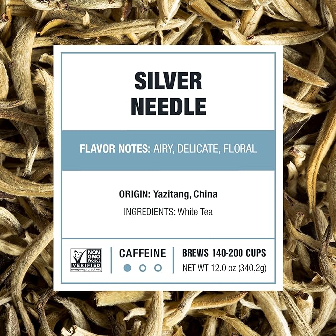 Tiesta Tea Silver Needle White Tea – Premium Loose Leaf, Single-Origin from China | Pure Unblended Low-Caffeine Tea | Hot or Cold Brew | 12oz Resealable Bulk Pouch | Brews 200 Cups
