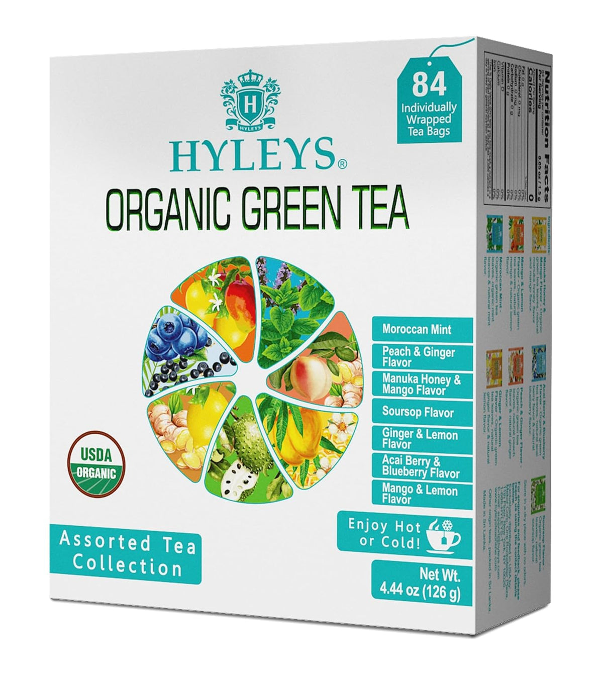Hyleys Organic Green Tea 7 Assorted Flavors - 84 Tea Bags