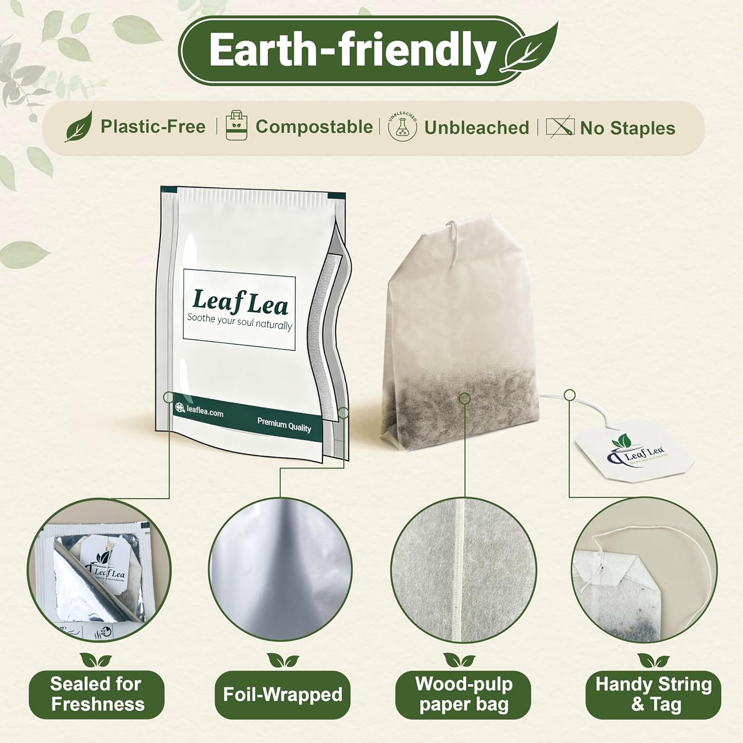 LeafLea 80 Black Tea Bags, Premium Black Tea Leaves, Rich Bright and Firmly Astringent, Promotes Digestive Comfort & Steady Alertness, Caffeinated, Sugar-Free, Vegan, Enjoy Hot or Iced