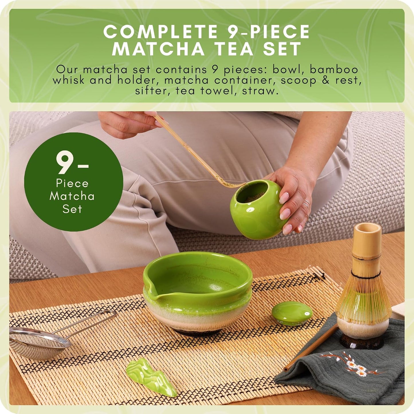 Matcha Whisk Set, 10 Pcs Japanese Kit | 500ml Bowl