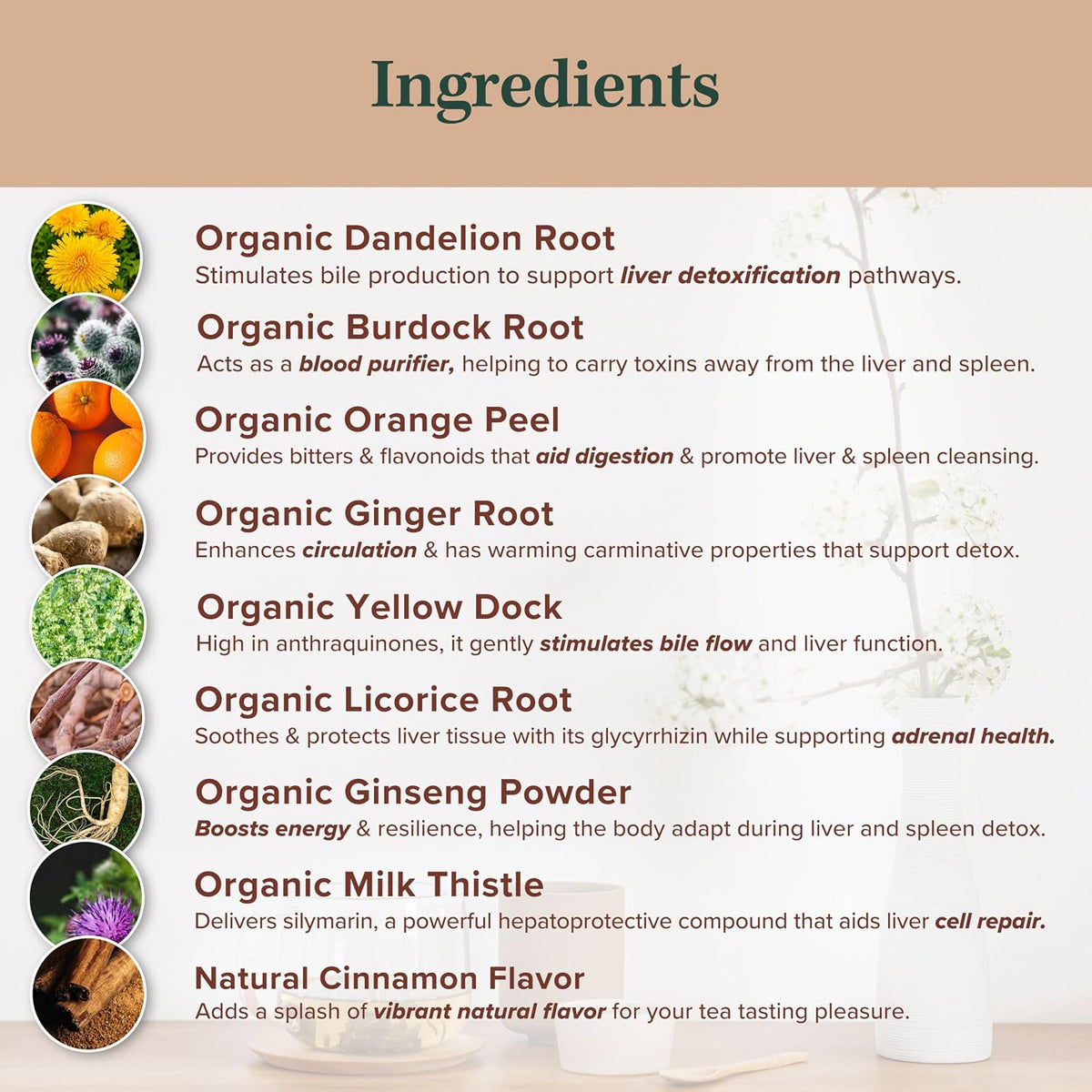 Jade Tea Organic Liver &amp; Spleen Detox Tea for Dampness, Cinnamon Spice