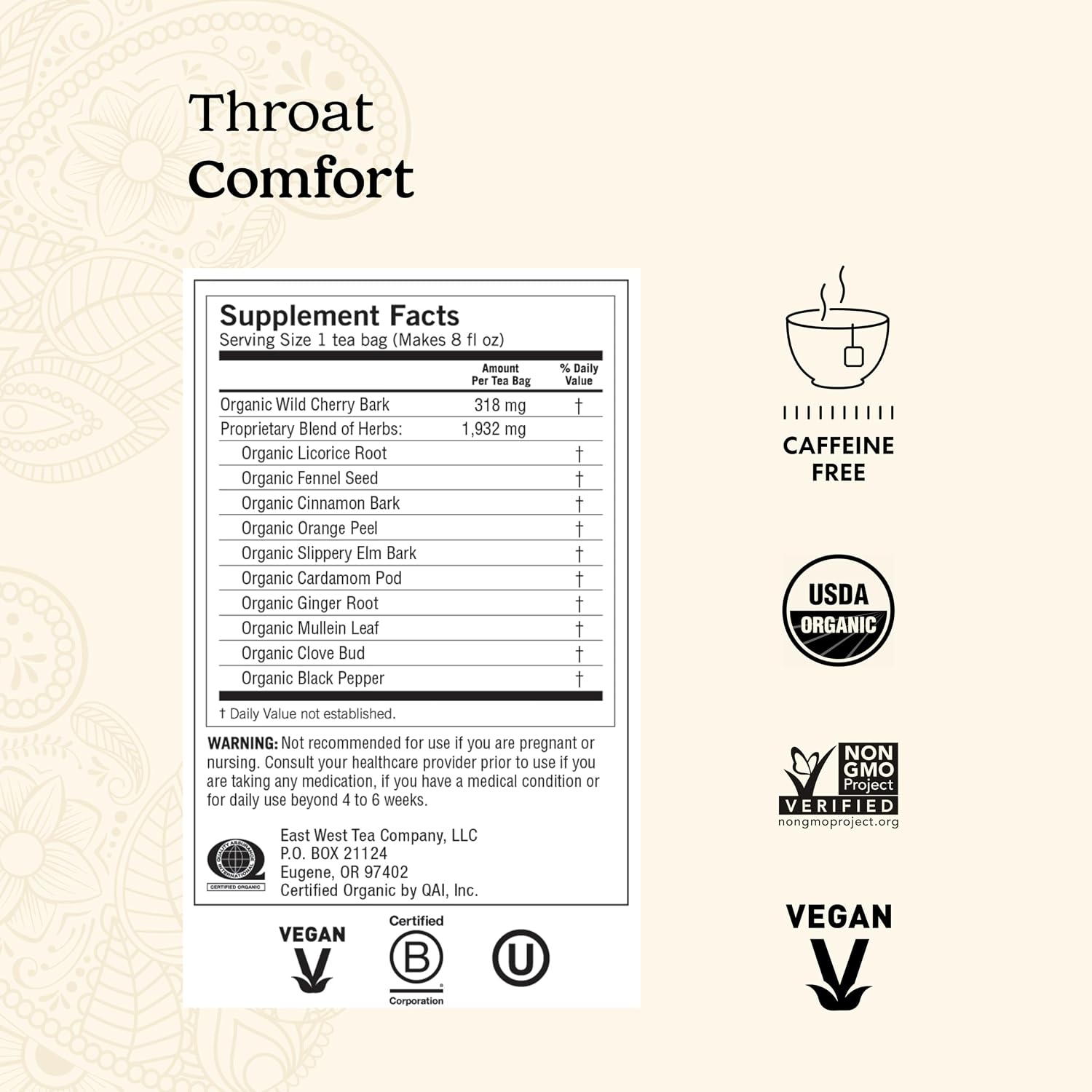 Yogi Tea - Throat Comfort (6 Pack) - Soothes the Throat with Wild Cherry Bark, Licorice Root, Mullein, and Ginger - Caff