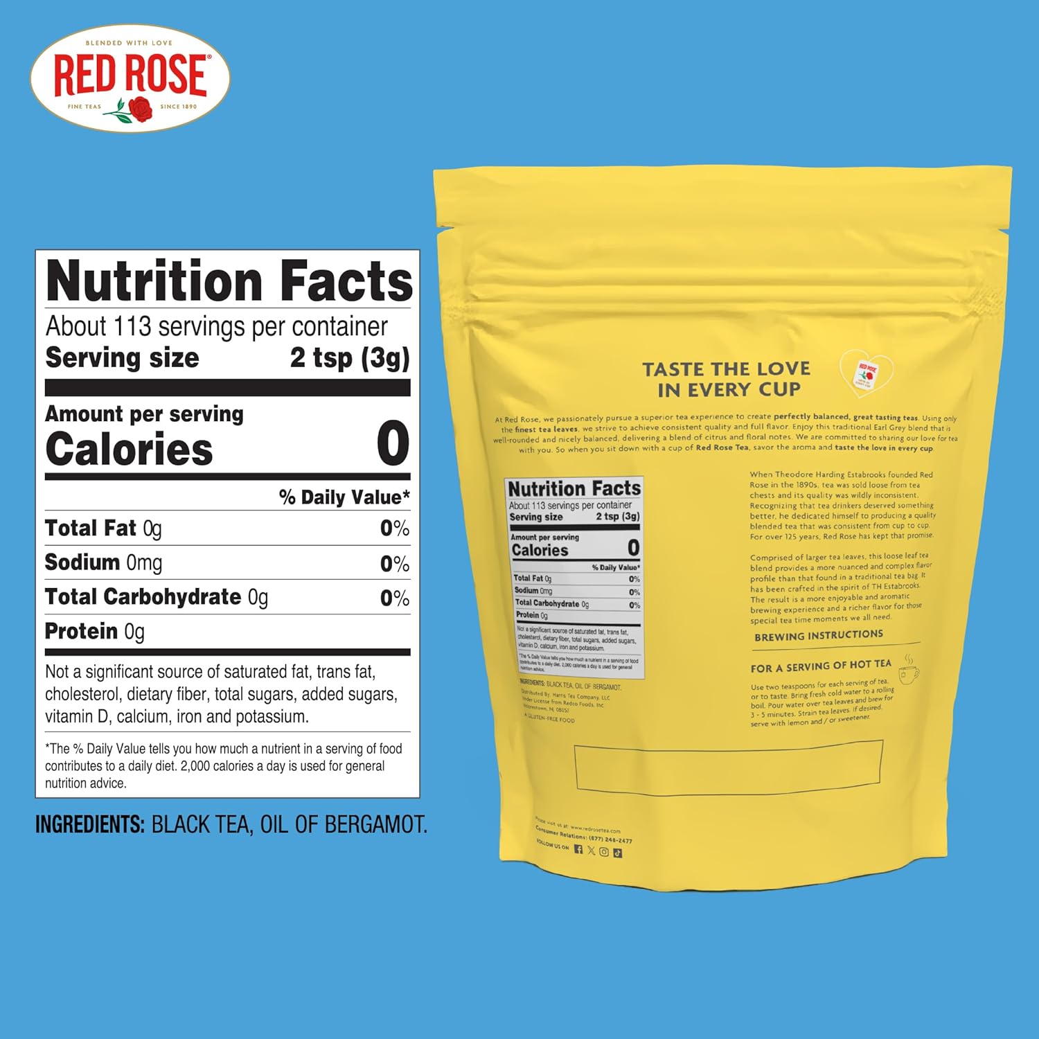Red Rose Earl Grey, Loose Leaf, Black Tea, With Bergamot Oil, 12 oz