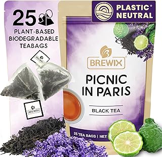 BREWIX, Earl Grey with Lavender Tea, Picnic in Paris Black Tea (25 Pyramid Tea Bags) | Black Tea with Bergamot, Lavender and Vanilla Notes | Gourmet Tea