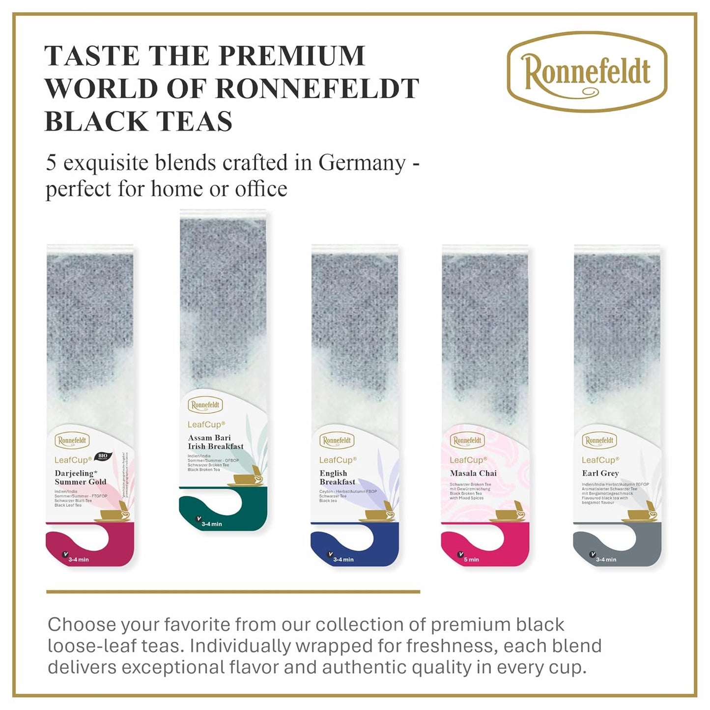 Ronnefeldt LeafCup Assam Bari Irish Breakfast - Loose Leaf Black Tea – 15 Individually Wrapped Tea Bags