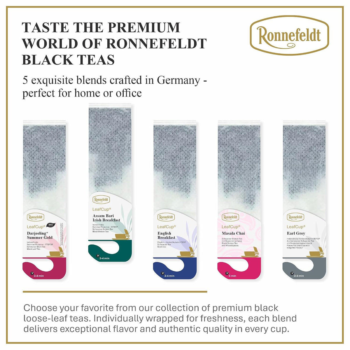 Ronnefeldt LeafCup Assam Bari Irish Breakfast - Loose Leaf Black Tea – 15 Individually Wrapped Tea Bags