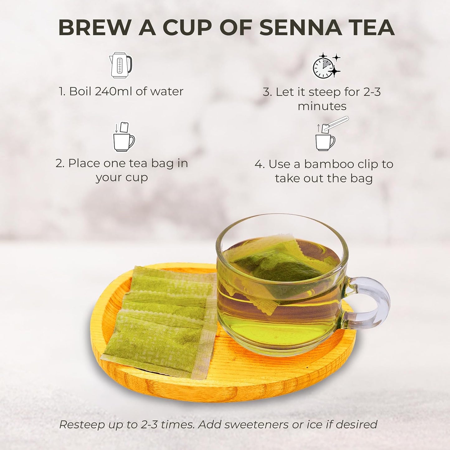 Senna Tea Bags, 55 Count, Bamboo Tong Included, Cleanse Tea, 3.7 oz | Bamboo Tong Included, Natural Senna Leaves, Supports Digestive Comfort &amp; Gentle Cleanse, Slightly Bitter Herbal Tea