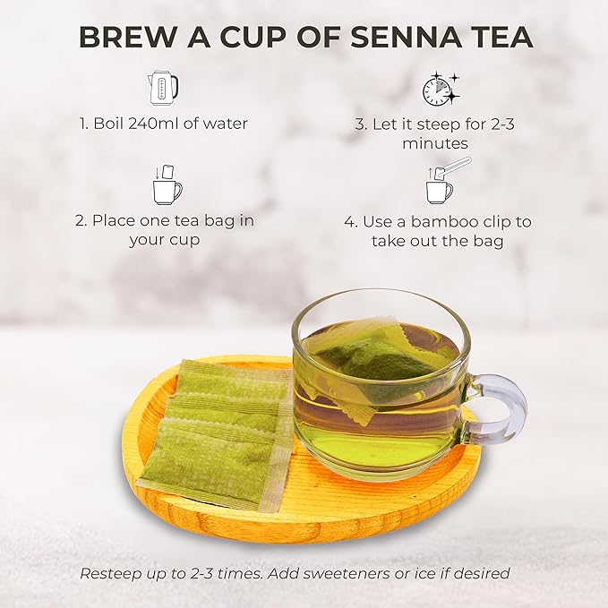 Senna Tea Bags - 55 Count (+5 Tea Bags), 5.29 oz, Bamboo Tong Included, Natural Senna Leaves, Supports Digestive Comfort & Gentle Cleanse