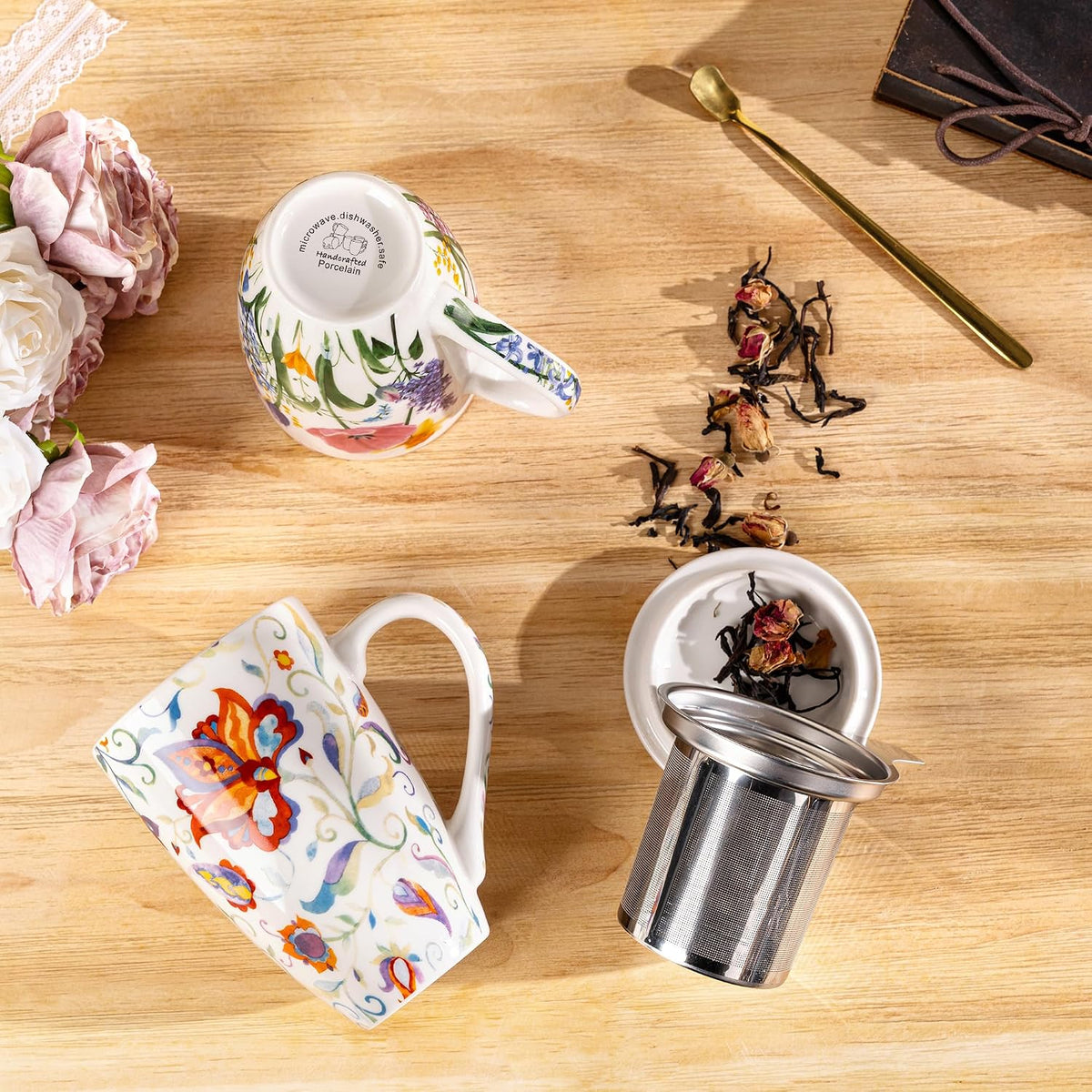 GBhome Tea Mug with Infuser and Lid,18 oz Loose Leaf Tea Cup with Steeper