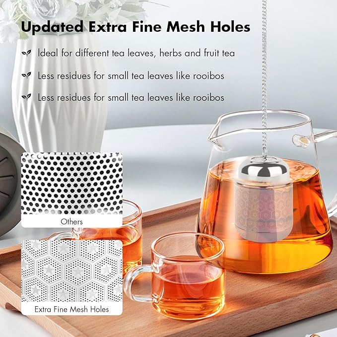 Tea Infuser for Loose Leaf Tea, Extra Fine Mesh Tea Strainers, 304 Stainless Steel & Updated Slim Threaded Lid, Loose Leaf Tea Steeper for Brew Tea