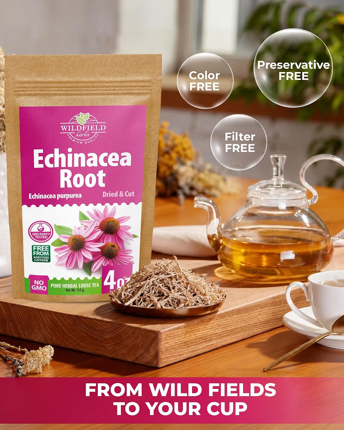 4 oz. Echinacea Root Herbal Tea (Echinacea Purpurea) – 113g Dried Tea Raíz de Equinácea