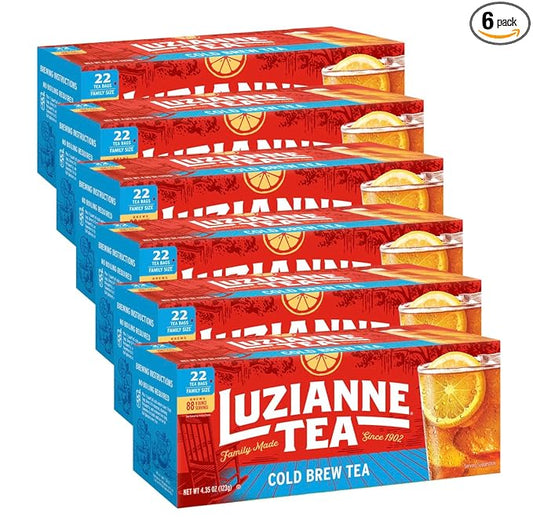 Luzianne Unsweetened Cold Brew Black Iced Tea Bags, Family Size, 22ct Box (Pack of 6)