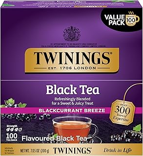 Twinings Blackcurrant Breeze Black Tea Individually Wrapped Bags, 100 Count (Pack of 1), Sweet, Tangy Taste, Caffeinated, Enjoy Hot or Iced, 100 Teabags