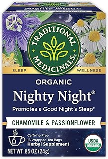 Traditional Medicinals Organic, Nighty Night Tea, Chamomile & Passionflower - Herbal Sleep Aid Teas - Kosher, Non-GMO, Caffeine-Free, Compostable - 16 Tea Bags