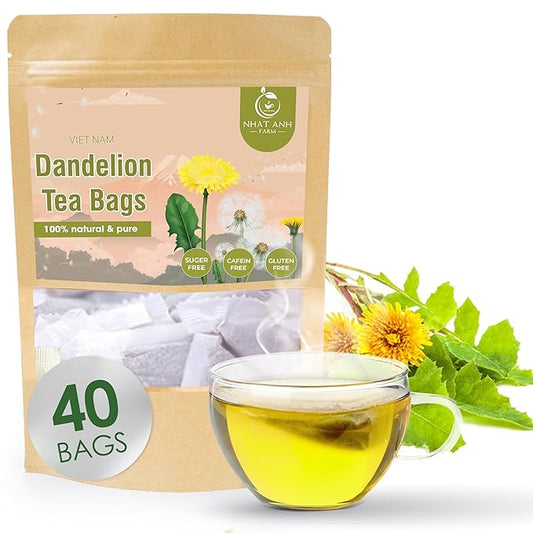 Nhat ANH Farm - Premium Dandelion Tea Bags, 40 Tea Bags, 100% Natural Dried Dandelion Leaves, Naturally Sweet Herbal Tea, Sugar-Free, Caffeine-Free