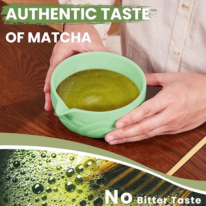 Matcha Whisk Set, Lotus Cyan Ceramic Matcha Set Includes Matcha Bowl, Matcha Whisk (Chasen) and Holder, Sifter, Bamboo Scoop & Spoon