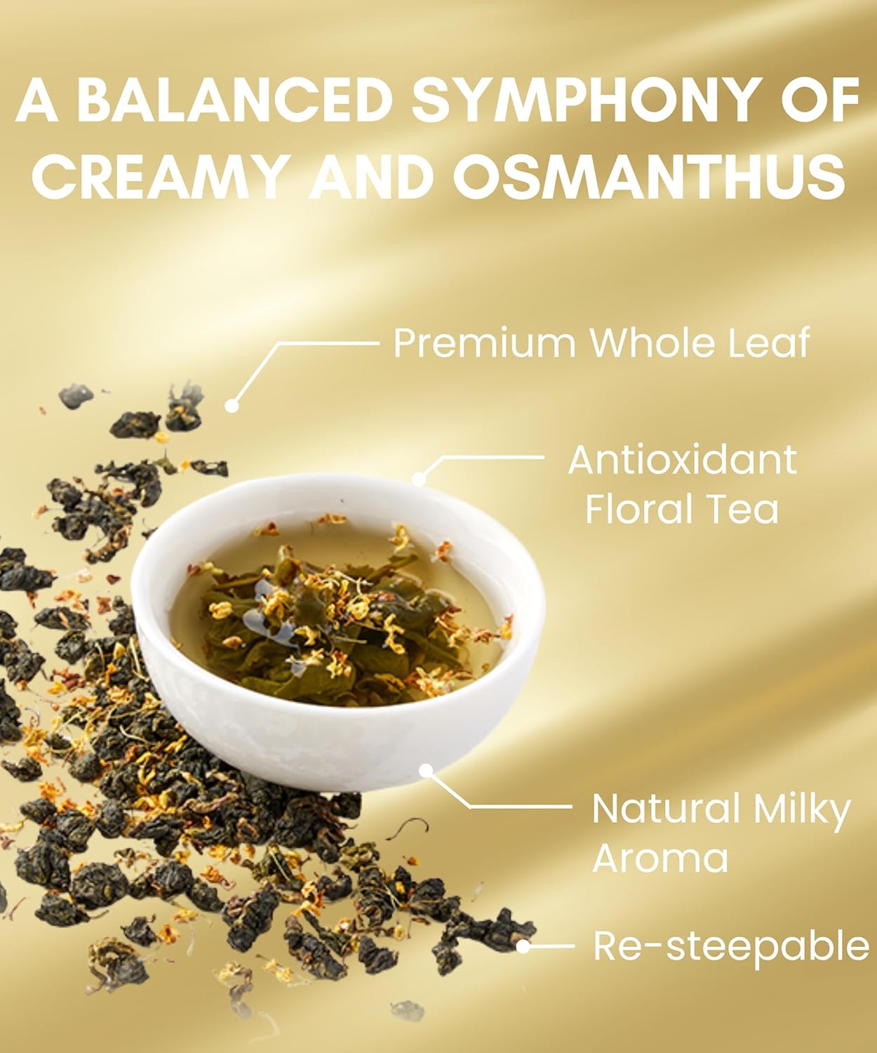 Premium Osmanthus Jin Xuan Oolong Loose Leaf Tea 1.76oz (50g) Taiwan High Mountain Tea, Natural Milky Aroma, Real Osmanthus Scented, Vacuum-Sealed for Peak Freshness, Serving 17-25 Cups