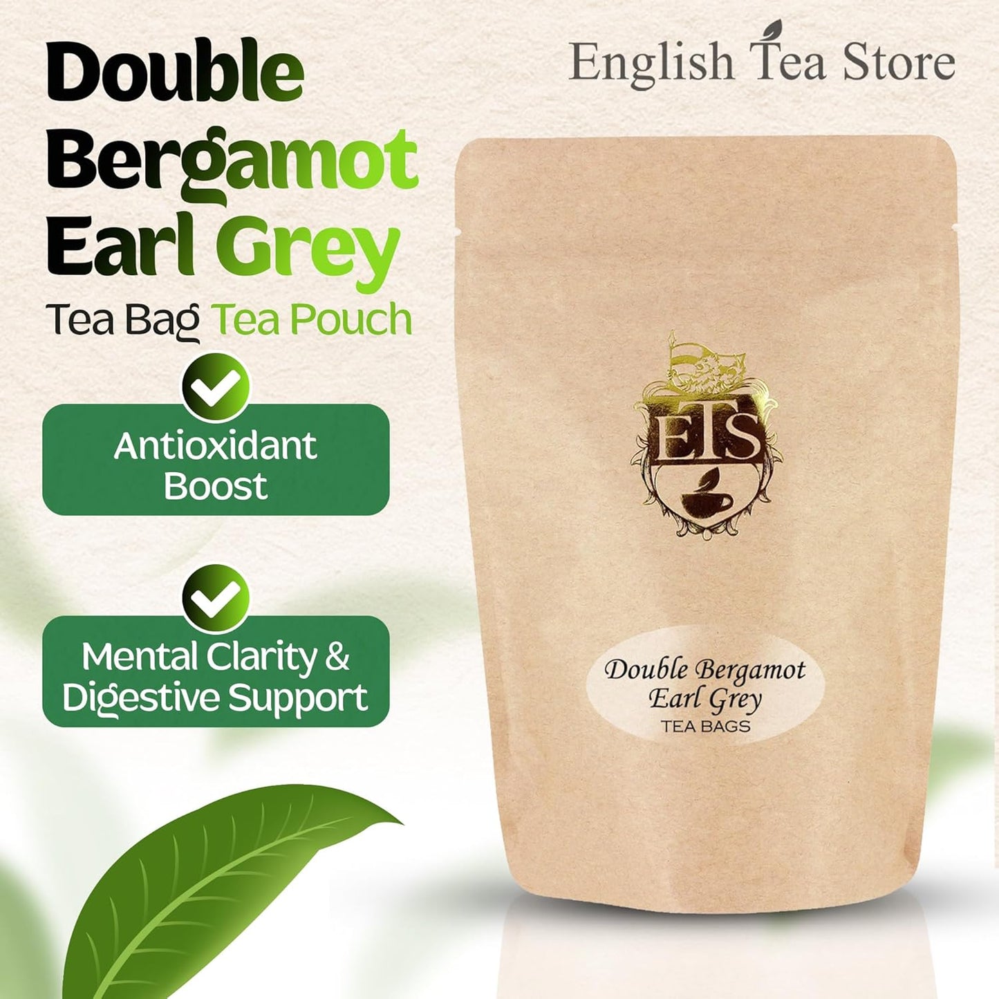 English Tea Store Double Bergamot Earl Grey Tea Bags | Bold Citrus Blend Of Indian & Ceylon Black Tea With Bergamot | Tea Earl Grey Flavor | No Strings | Strong Flavor | Hot Or Iced | 50 Tea Bags