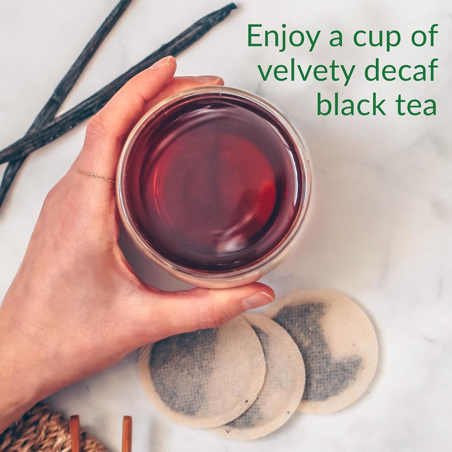 The Republic of Tea Decaf Vanilla Almond Black Tea, 50 Count | Suited to later-day sipping. Brisk and full-bodied with notes of soft sweetness. Gluten Free and Carb Free.