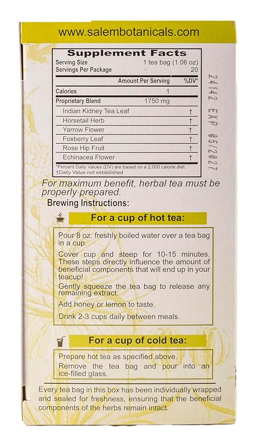 Kidney Support Tea - Herbal Blend for Kidney & Urinary Tract Health, Promotes Detox & Fluid Balance, Caffeine-Free - 20 Tea Bags