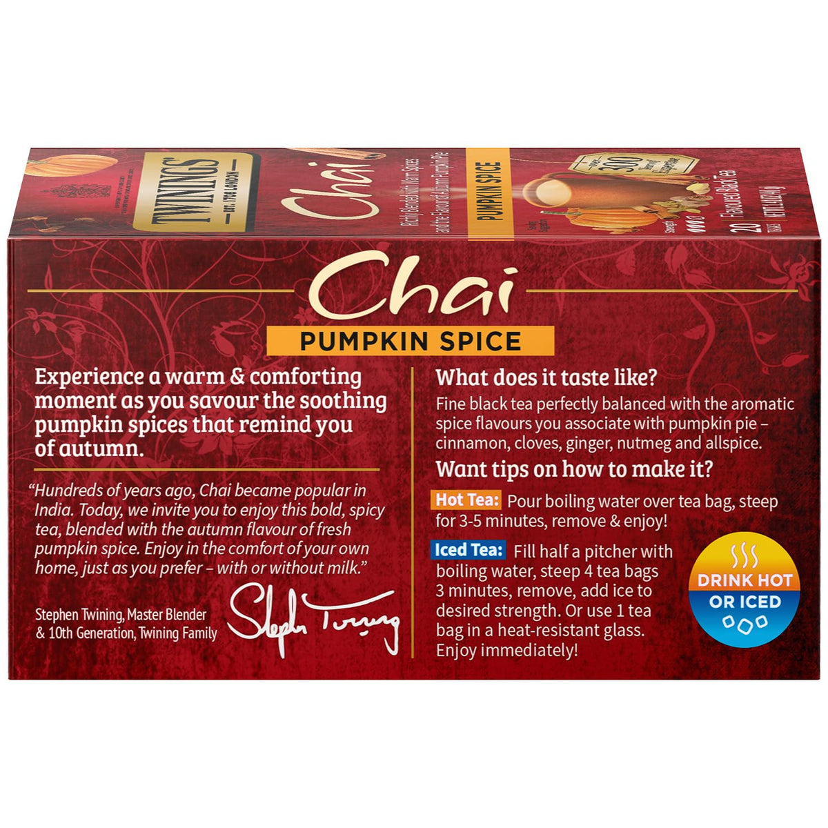 Twinings Pumpkin Spice Chai Black Tea 2-Pack, 20 Count Ea
