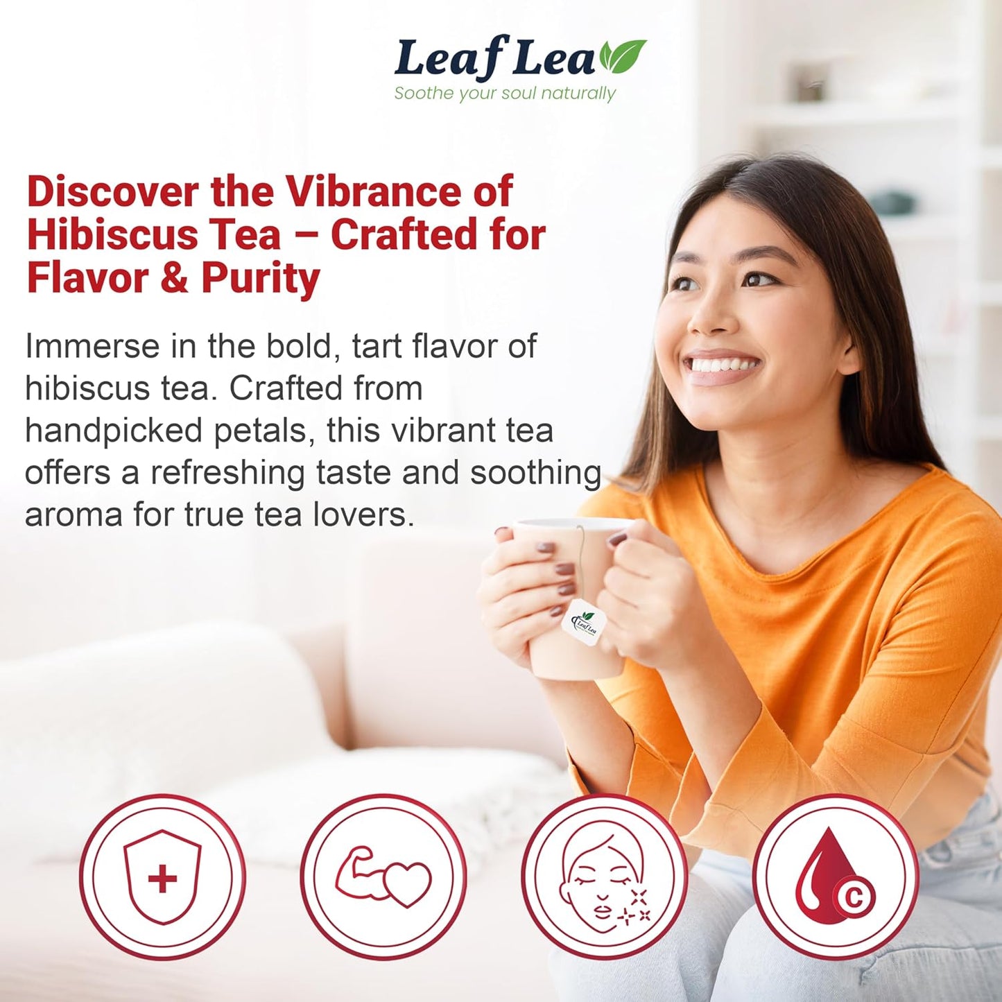 LeafLea Premium Hibiscus Flowers Tea Bags, Rich Flavor &amp; Color, 240 Count