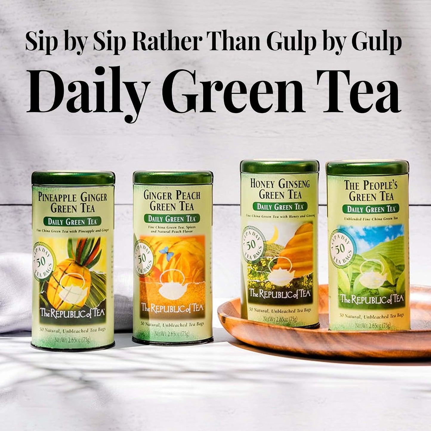 The Republic of Tea Daily Green The People's Green Tea, Low Caffeine, 50 Ct | A gentle cup for everyday sipping. Fresh with light vegetal notes. Gluten Free and Kosher.
