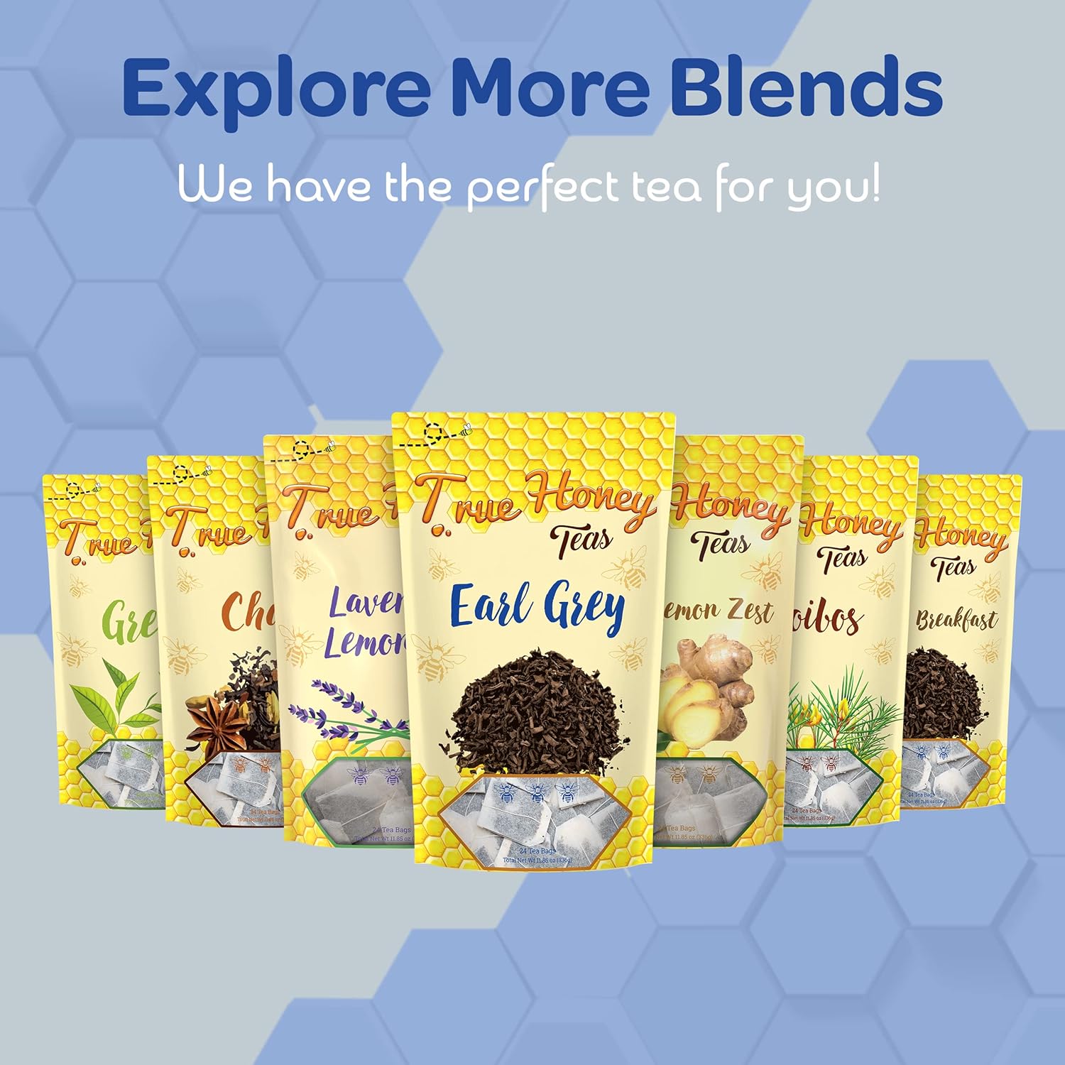 True Honey Earl Grey Tea Bags - Honey Crystals Blended in Every Sachet - Positive Immune Support - All Natural Organic Herbal Caffeinated Tea Bag 24 Count